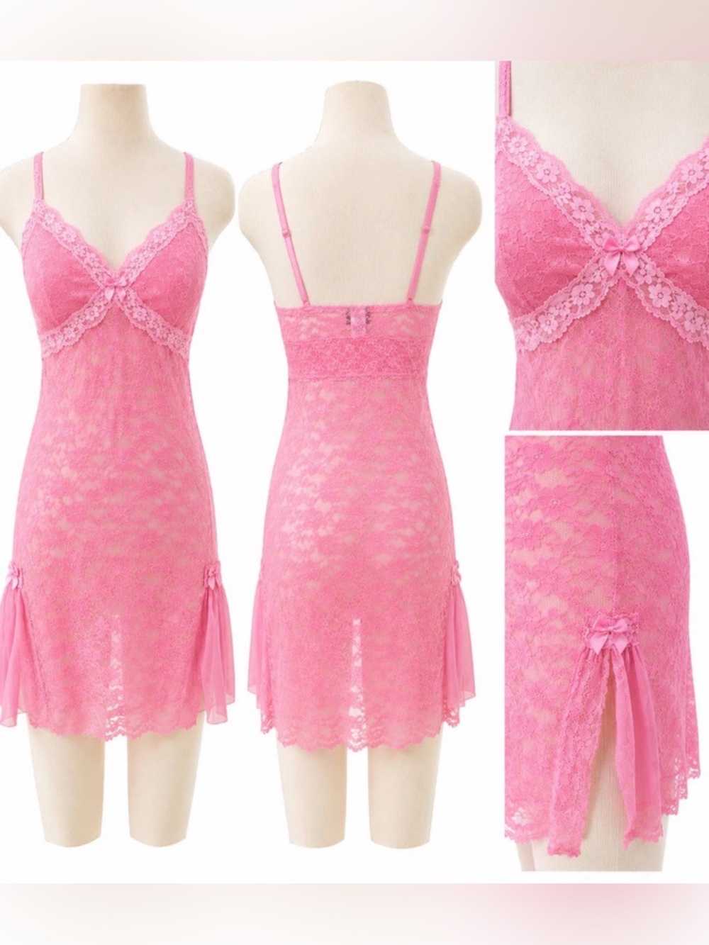 Rampage Pink Lace Chemise with Bow Accents